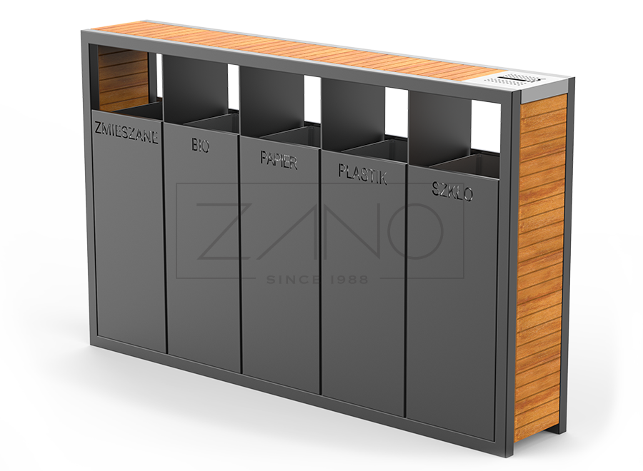 Mülltrennungssystem mit Ascher Pavo 15.563.2 | Karbonstahl Mülltrennungssystem Pavo 15.563.2 | Karbonstahl