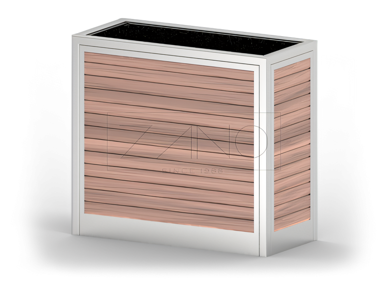 Moderner urbaner Pflanzk&uuml;bel aus Edelstahl und Holz