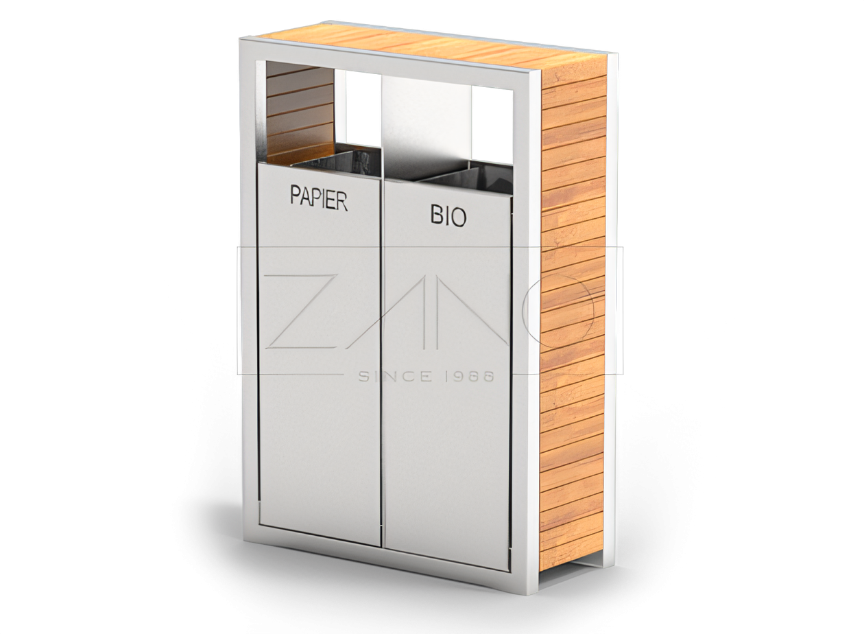 PAVO M&uuml;lltrennungssystem aus Edelstahl und lackiertem Fichtenholz