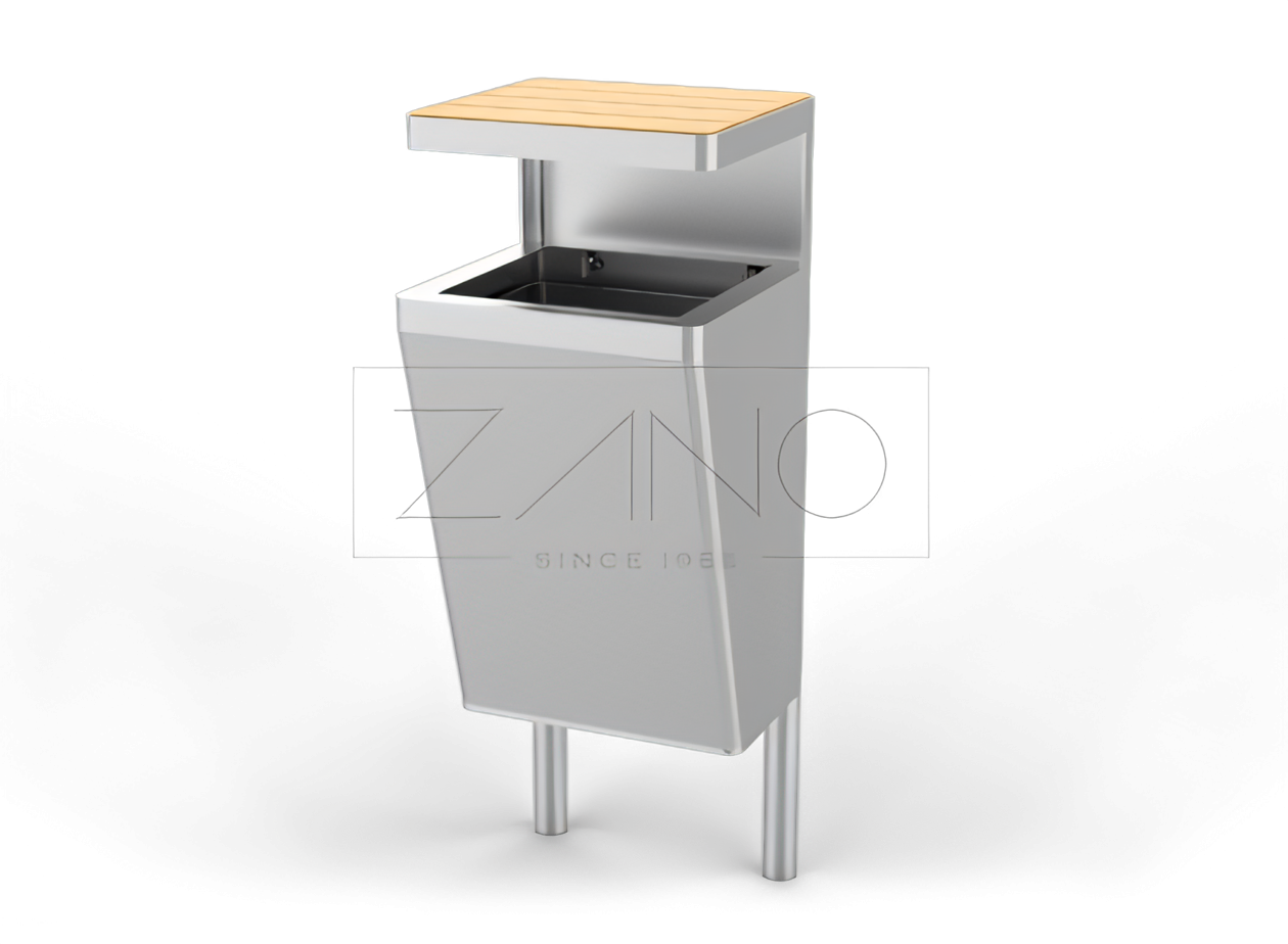 Stadtkorb mit Schutzdach aus Edelstahl und Holz. Stilvoll, praktisch, modernes Design