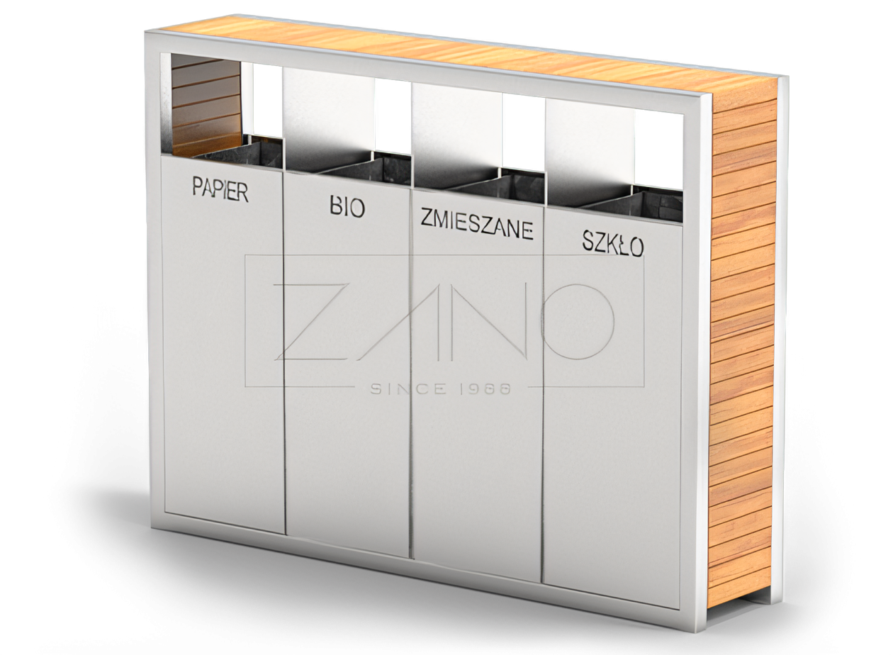 M&uuml;lltrennungssystem mit 4 Beh&auml;ltern | ZANO Stadtmobiliar