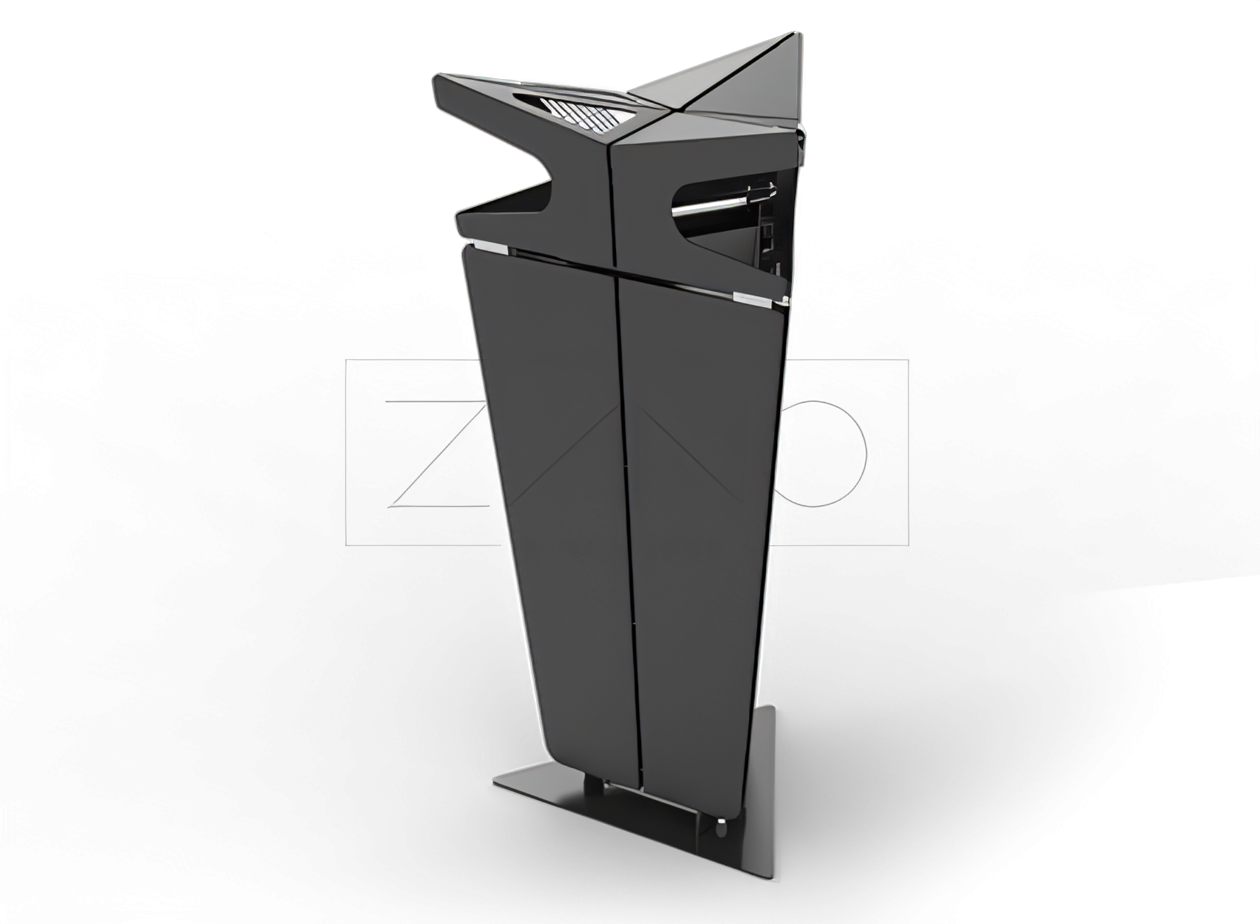 Abfallbehälter mit Ascher Jester 03.059.1 aus Karbonstahl Modularer Abfallbehälter mit Ascher, Stadtmöbelhersteller ZANO