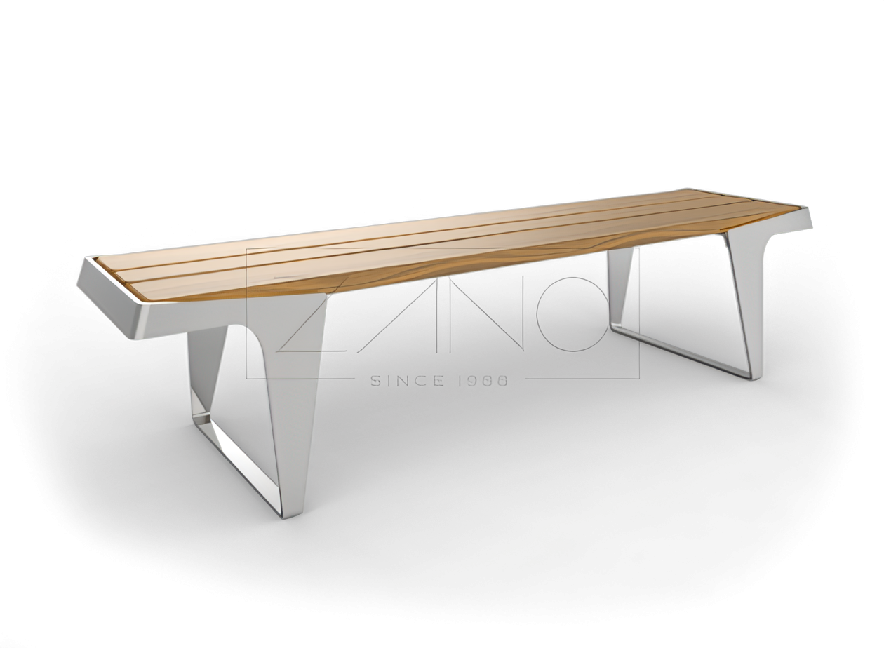 Stilvolle Bank aus Edelstahl Stadtbank ohne Rückenlehne