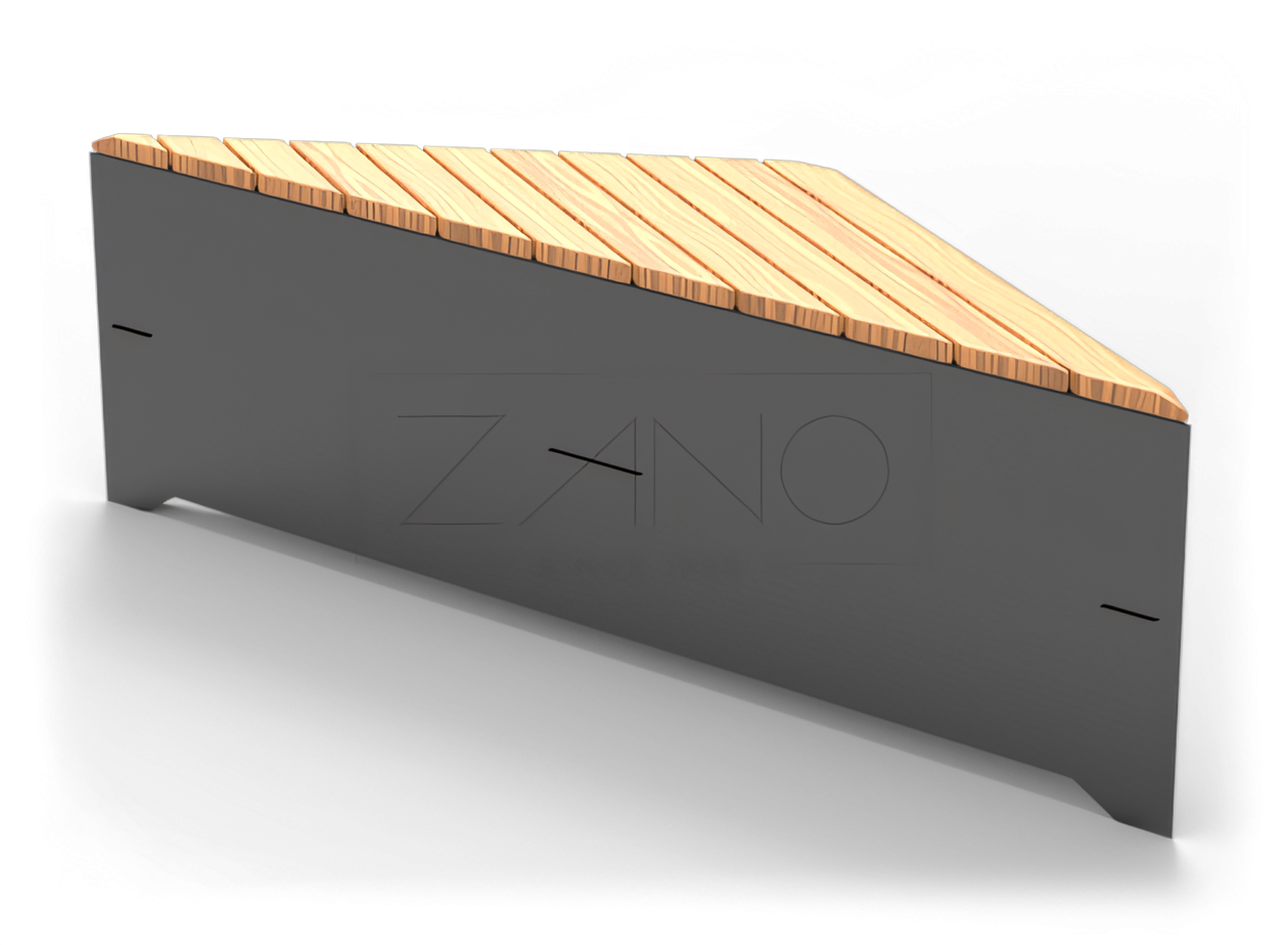 Moderne urbane Bank aus Karbonstahl und Holz Moderne urbane Bank aus Karbonstahl und Holz