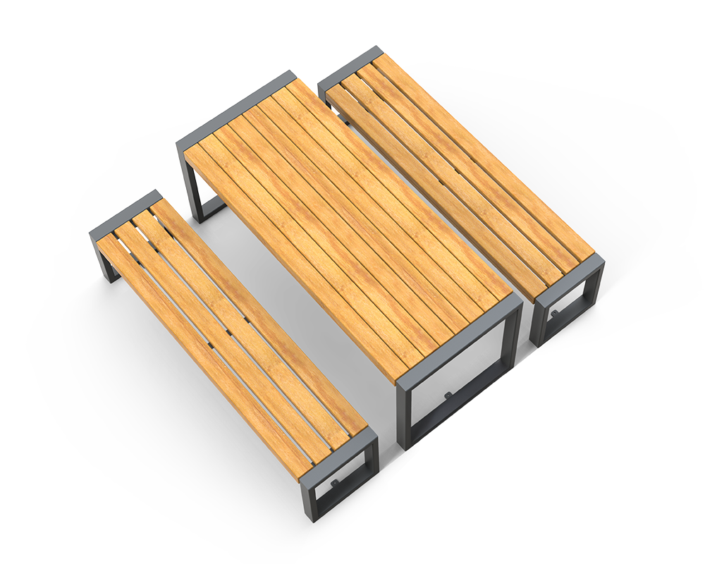 Pluris-Set - Tisch und zwei B&auml;nke