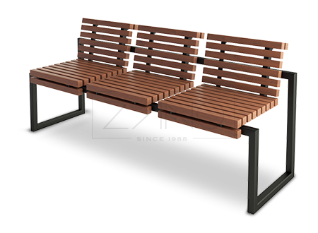 Moderne Holzbank mit getrennten Sitzflächen