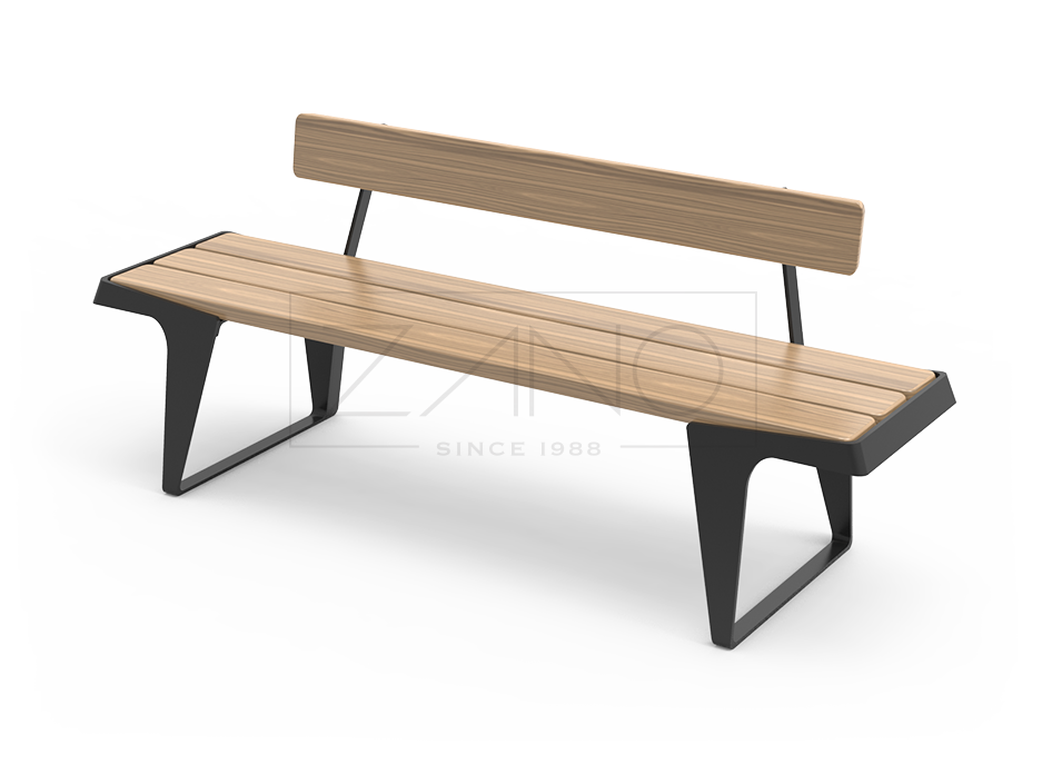 Moderne Bank aus Holz und Stahl für öffentliche Räume