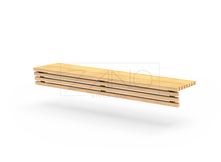 Bankauflage Flash 02.725 aus Fichtenholz und Karbonstahl auf Betonsockel