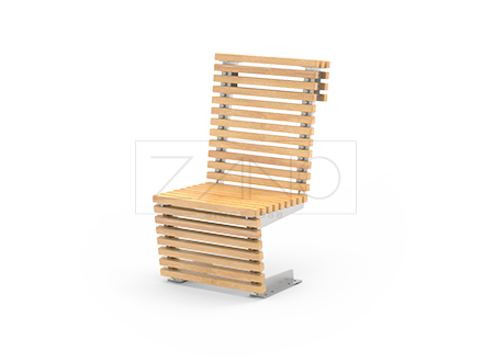 Stuhl aus Edelstahl und Holzleisten