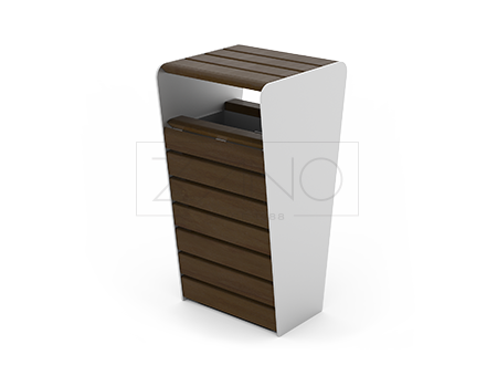 Abfallbehälter Soft mit Vordach, einzigartiges Design, aus Edelstahl und Fichtenholz