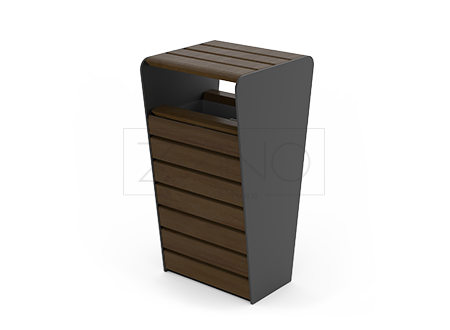 Abfallbehälter Soft mit Vordach, einzigartiges Design, aus Karbonstahl und Fichtenholz