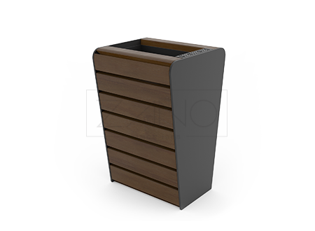 Abfallbehälter mit Ascher aus pulverbeschichtetem Karbonstahl und Holz | ZANO Stadtmobiliar