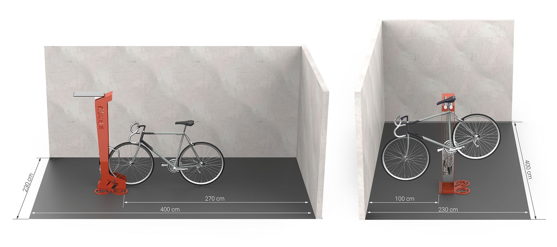 Erforderliche Abmessungen für die Montage der Kangu Fahrradstation