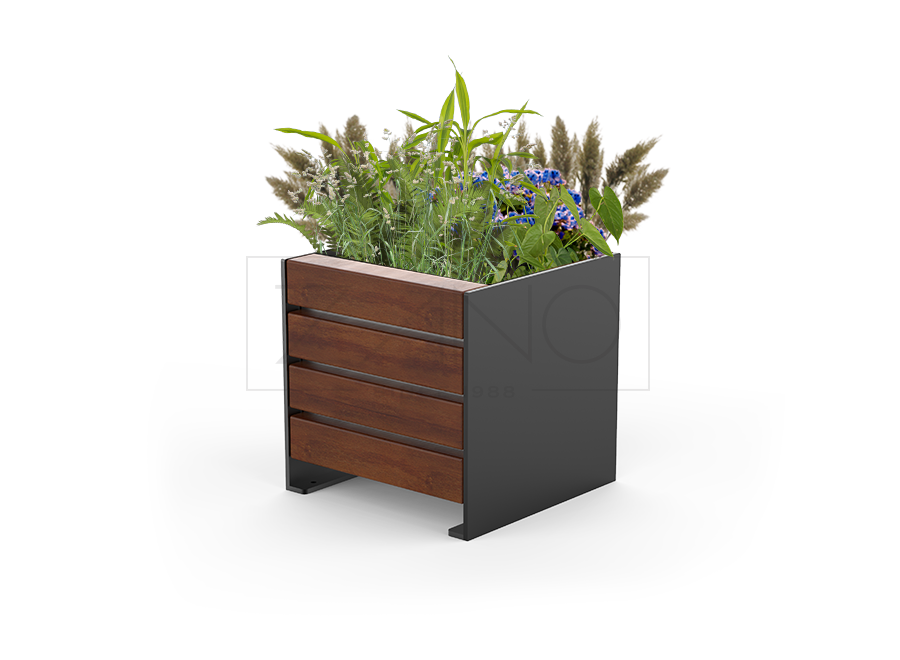 Moderner urbaner Pflanzkübel Simple aus Karbonstahl und Holz