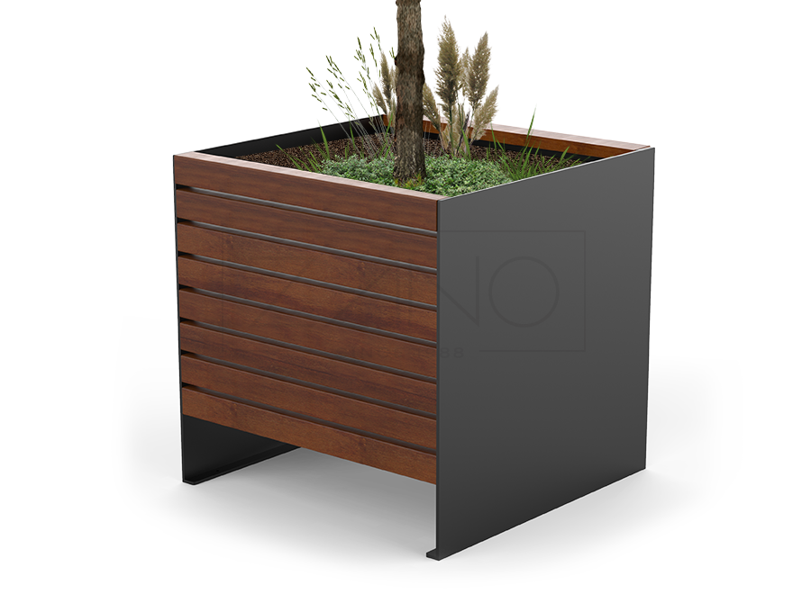 Moderner urbaner Pflanzkübel Simple aus Karbonstahl und Holz